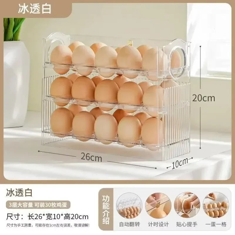 Large Capacity 3-Layer Egg Storage Box with Flip Tray - Refrigerator Organizer, Food-Grade ABS Container