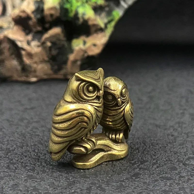 1/2 Piece Owl Brass Figurines Solid Home Office Desk Decor Set