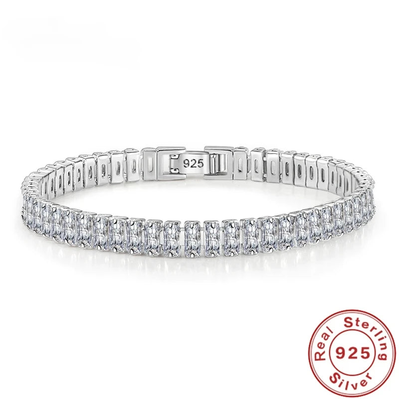 Luxury Crystal Silver Bracelet for Women Engagement Wedding 18CM Jewelry