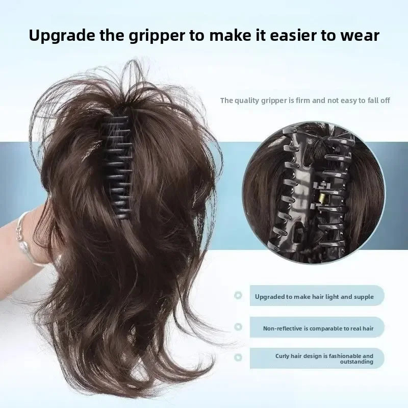 Short Curly Synthetic Claw Clip Ponytail Hair Extensions for Women High Top Bun