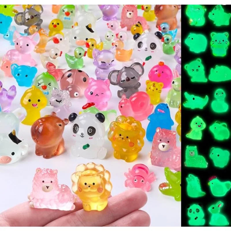 50 PCS Luminous Mini Resin Animal Figures Tiny Glow-in-The-Dark Miniatures
