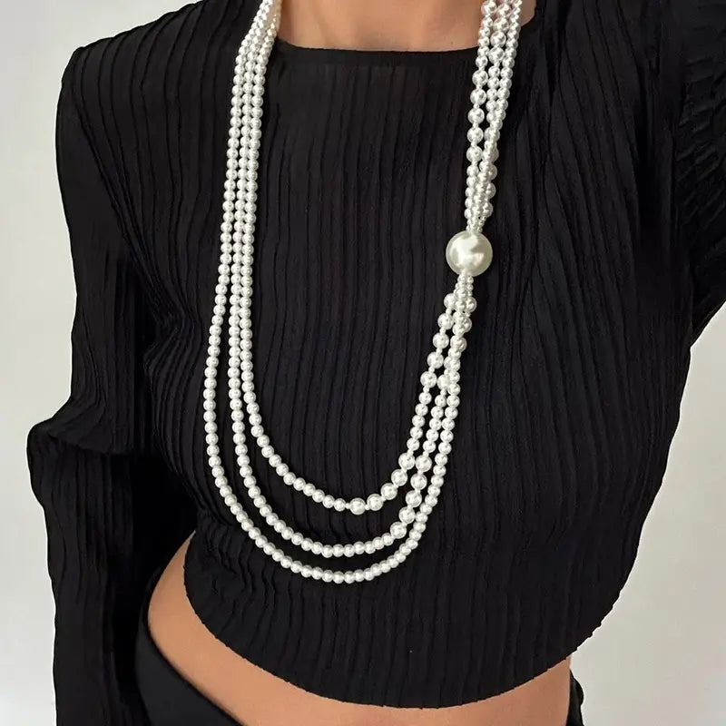 Elegant Imitation Pearl Long Chain Necklace for Women - Fashion Jewelry