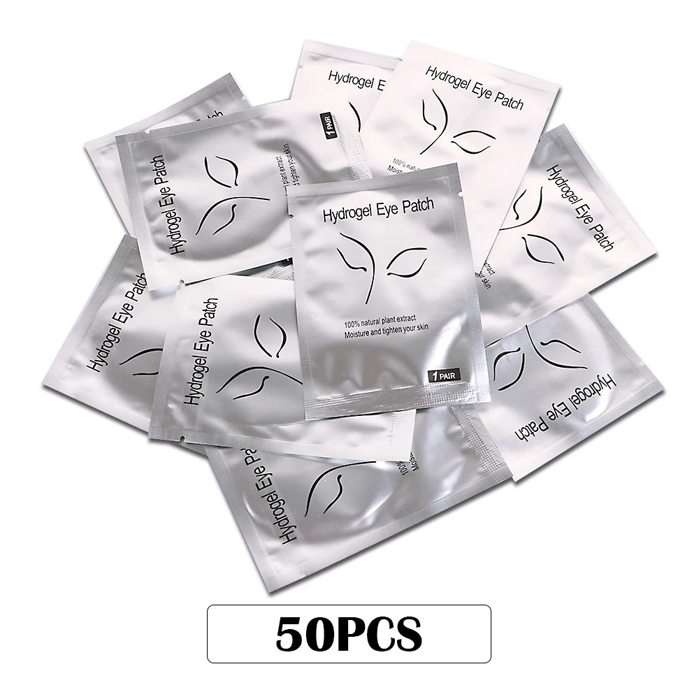 Gel Hydrogel Eye Mask Pads for Eyelash Extensions & Eye Care - 50 Pairs Bulk Set