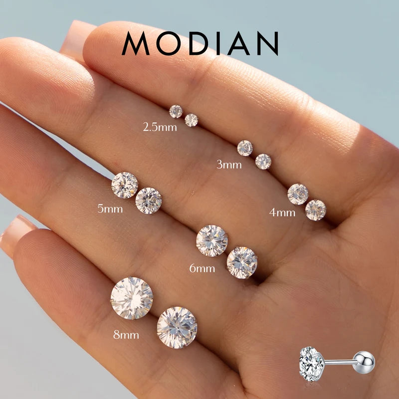 Multicolor 925 Sterling Silver Beads Screw Earrings - CZ Round Studs for Women