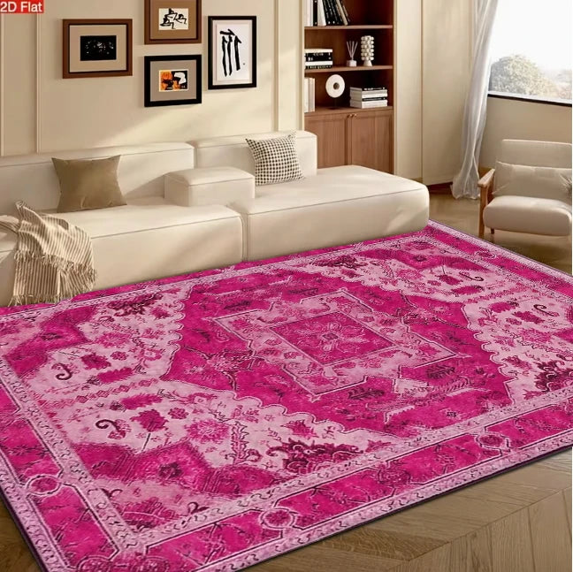 Vintage Oriental Medallion Area Rug Bright Pink Fuchsia Non-Slip Floor Mat