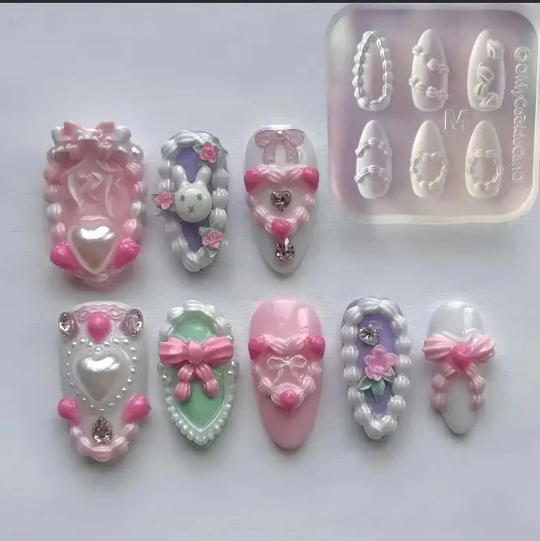 Silicone Nail Mold Heart Lace Design for DIY Nail Art - Multiple Colors