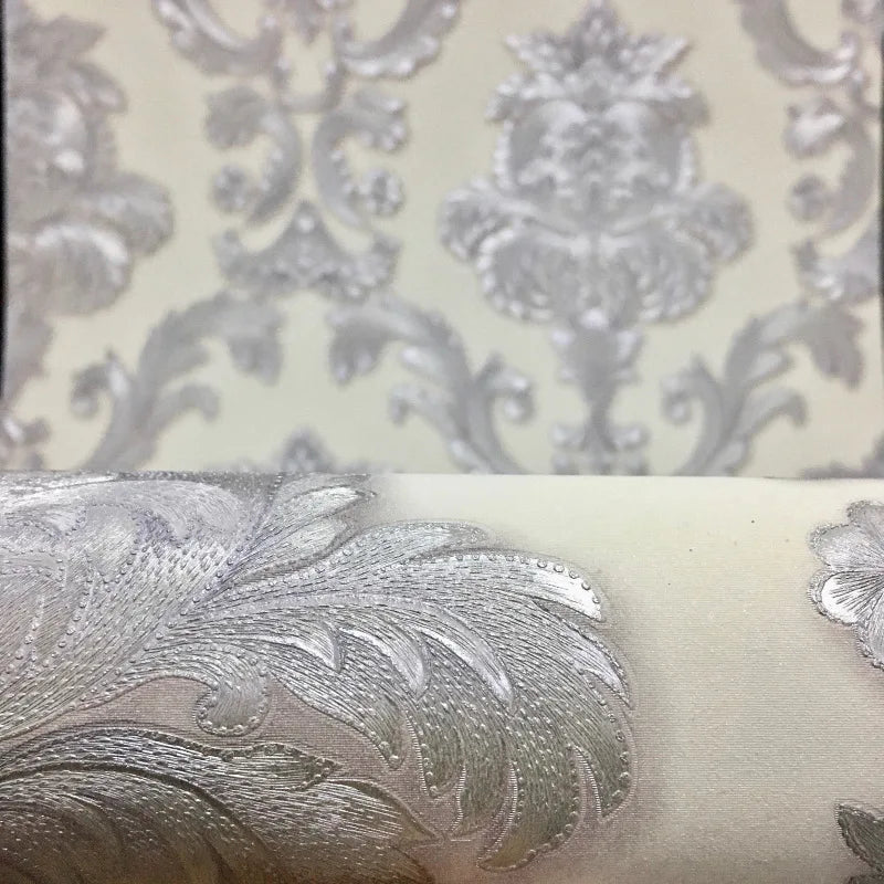 3D Damask Pattern Wallpaper Roll Embossed PVC Wall Covering for Living Room & Bedroom