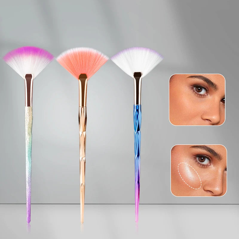 Practical Makeup Brushes Fan Set - Soft Portable Cosmetic Tools for Ladies & Girls