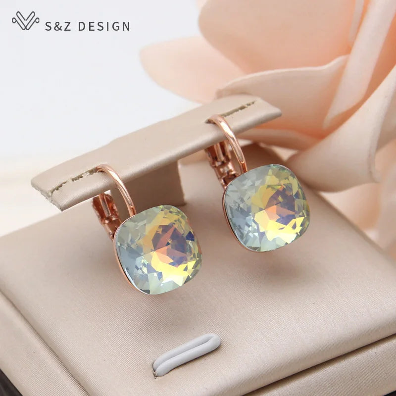 Colorful Crystal Dangle Earrings for Women Wedding Engagement Jewelry