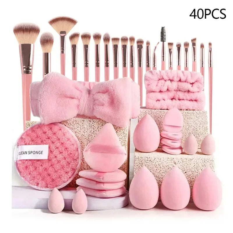 Professional Makeup Brush and Sponge Set 40Pcs with Puff and Case - Multicolor