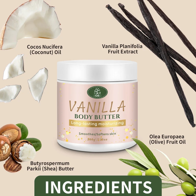 Vanilla Body Butter with Coconut & Shea Oil - Deep Hydration Moisturizer