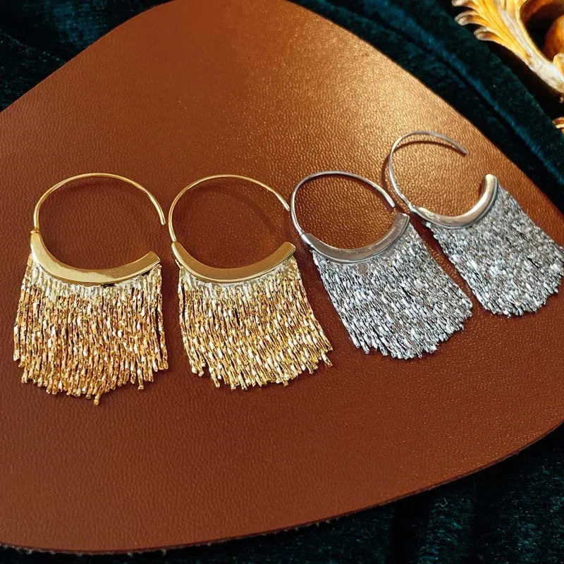 Metal Snake Bone Tassel Earrings for Women Geometric Party Jewelry - Gold Silver