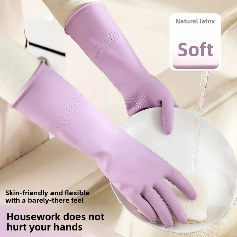 Reusable Latex Dish Washing Gloves with Cotton Liner & Non-Slip Grip