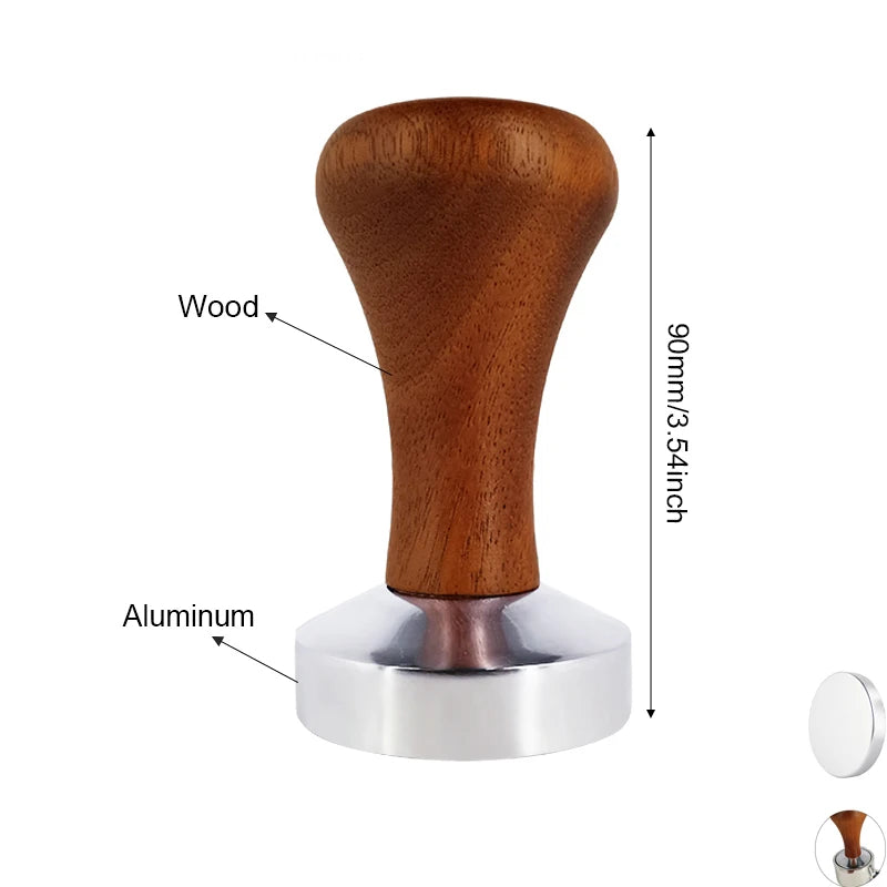 Coffee Tamper with Flat Base and Wooden Handle | Adjustable Sizes 51mm-58mm