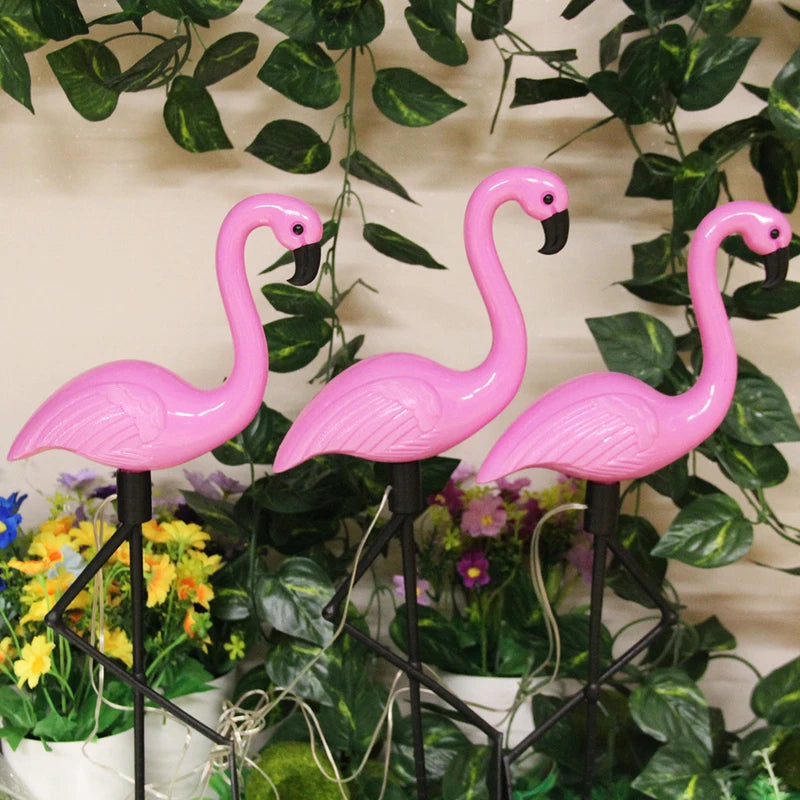 Outdoor Solar Flamingo Pathway Lights 3-Pack - Waterproof Lawn Decor for Garden Yard Landscape