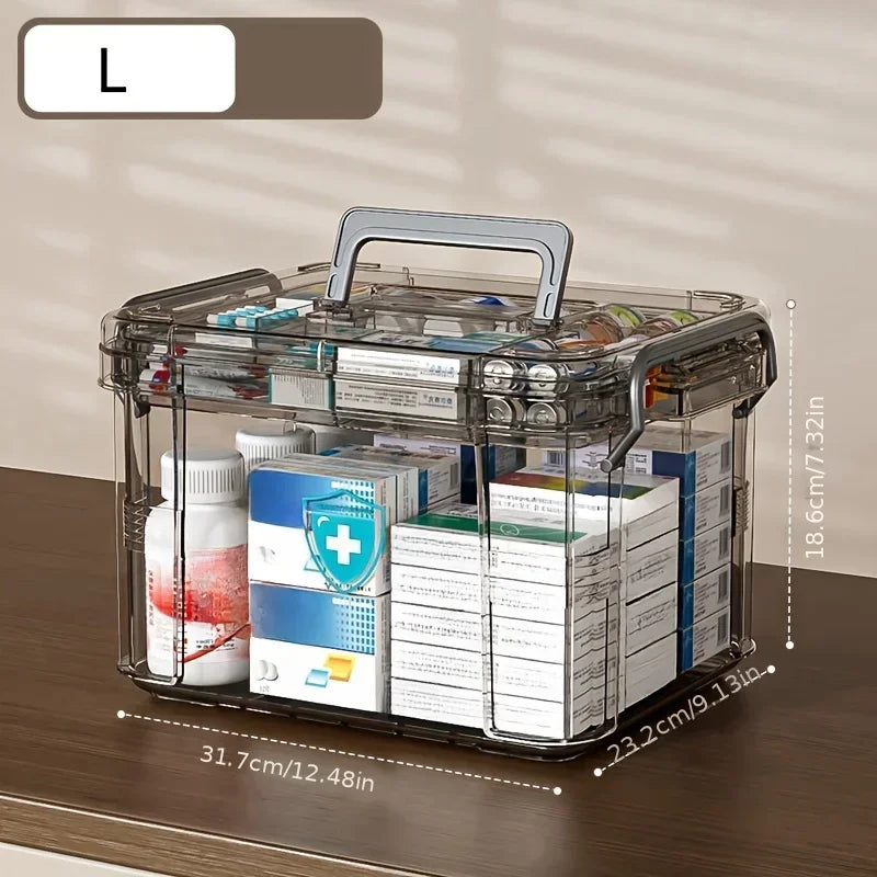 Plastic Storage Box with Handle - Transparent Emergency First Aid & Tool Kit