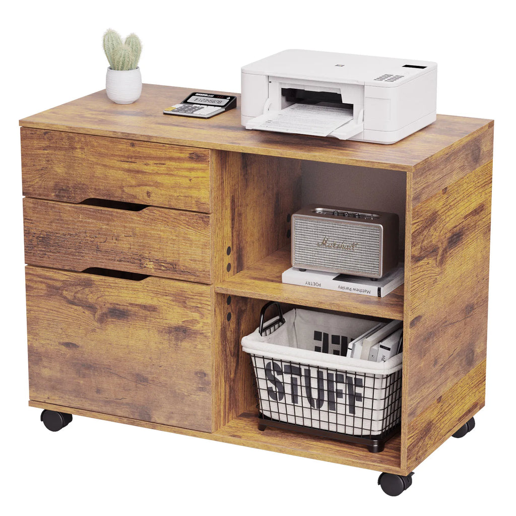 Wooden Mobile Storage Cabinet with 3 Drawers - Modern Nightstand Organizer