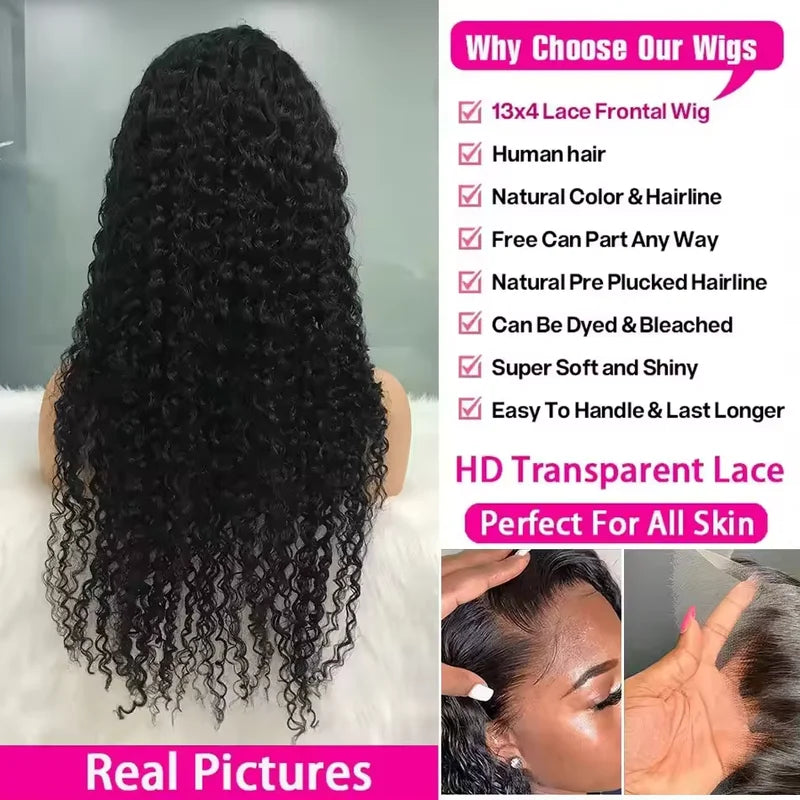 Deep Water Wave Lace Front Wigs for Black Women - Curly Human Hair, 13x6, 20-28 Inches