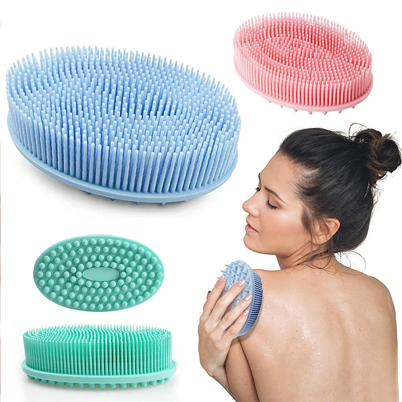 Silicone Body Scrubber Bath Brush Exfoliating Skin Head Cleaner with Loop Handle
