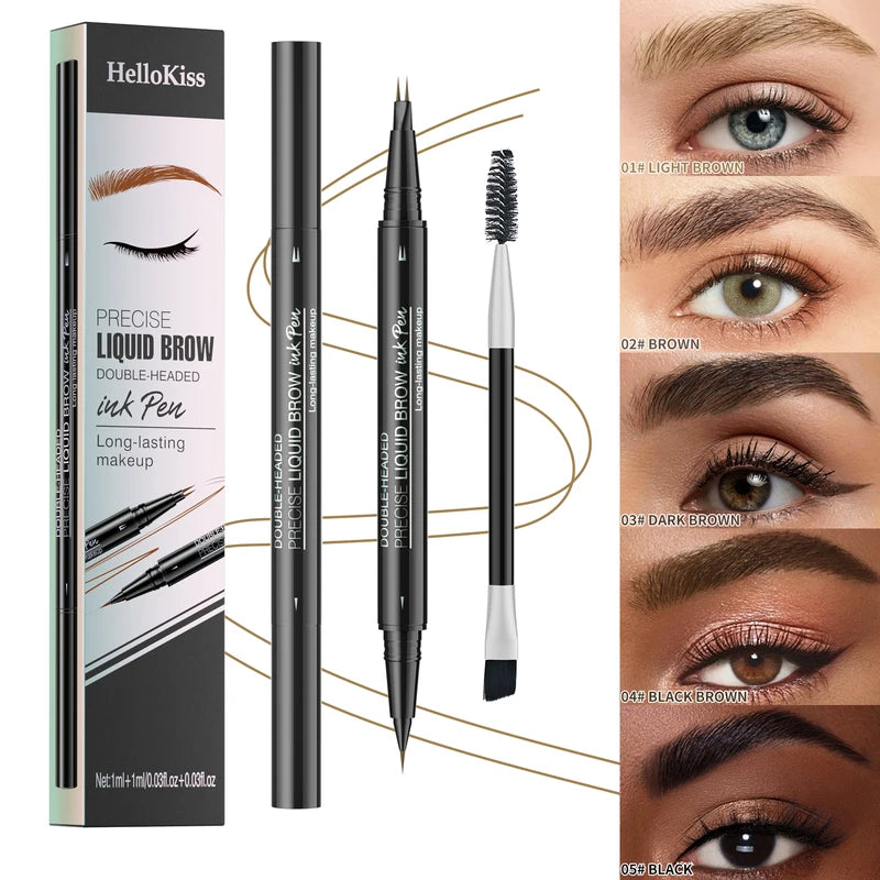 Waterproof Double-Ended Liquid Eyebrow Pencil - Smudge-Proof & Sweat-Resistant