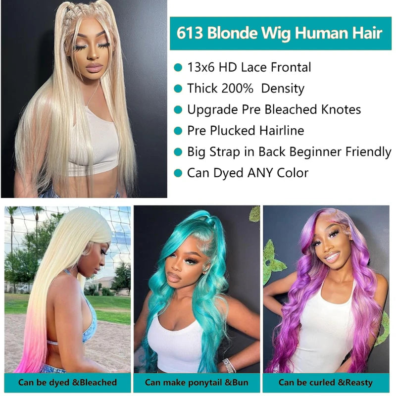 Full Lace Front Wigs 13x4 13x6 HD Transparent Lace Human Hair Wig Blonde Straight 46 Inches