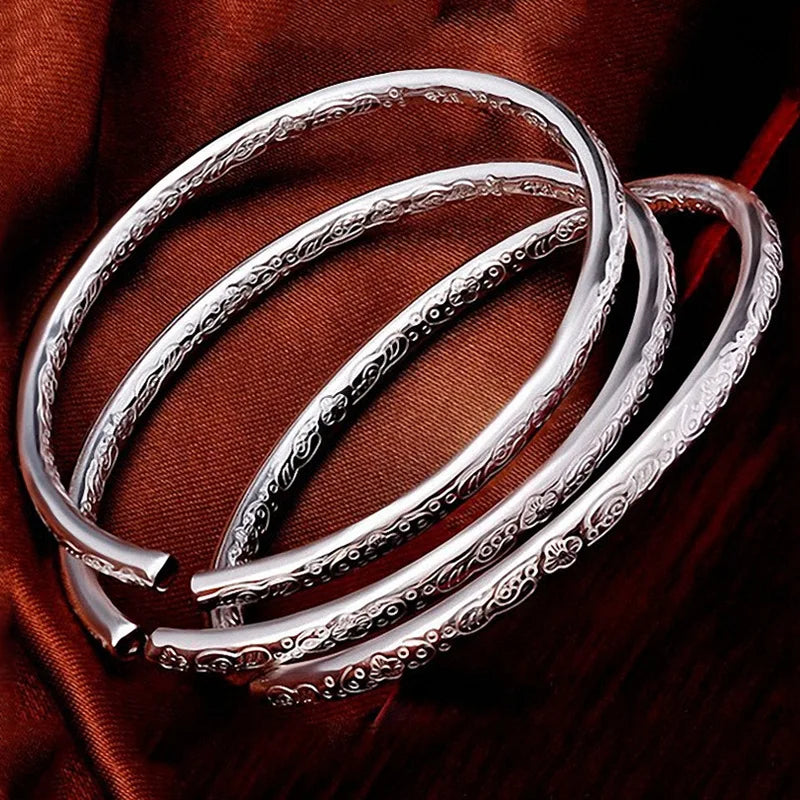 925 Sterling Silver Boho Bangles for Women and Couples – Korean Designer Jewelry