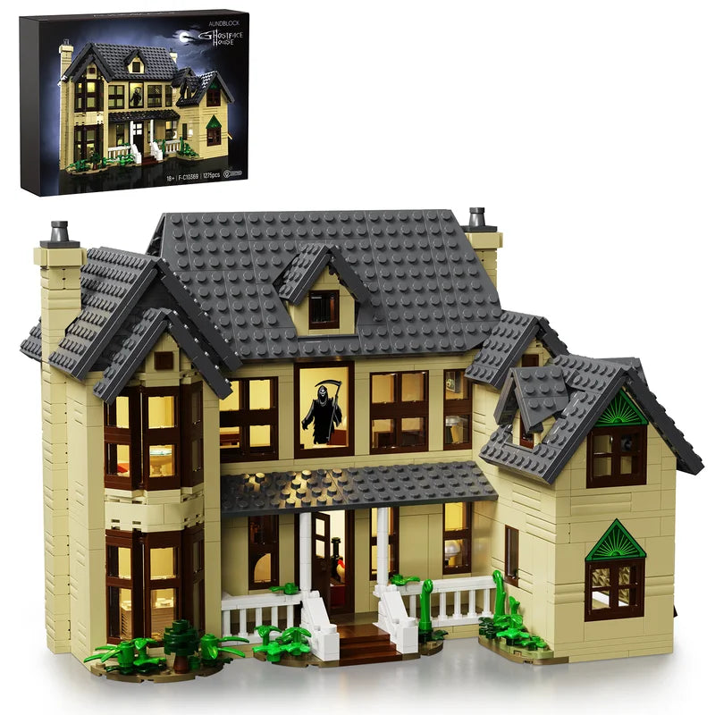Halloween Haunted House Building Block Set - Scary Movie Model with LED Light, 1275 Pieces, Gift for Film Fans