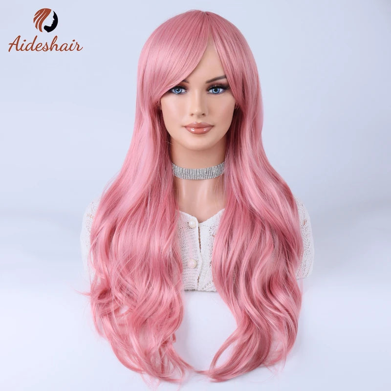 Colorful Diagonal Bangs Long Curly Synthetic Wig for Women Cosplay Party