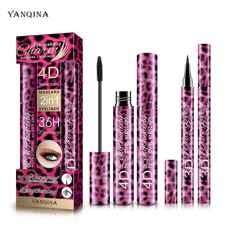 Liquid Eyeliner Pencil & Waterproof Mascara Set - 4D Curling & Eyebrow Pencil
