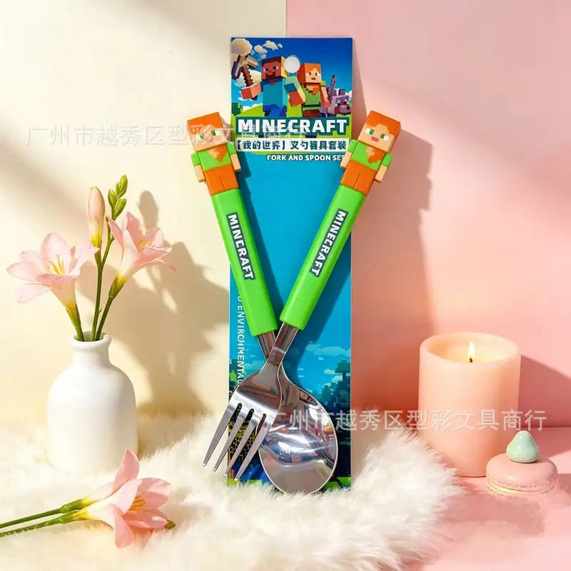 Kids Funny Fork and Spoon Set - ABS Handle Stainless Steel Tableware, 2-Piece Kids Gift Set