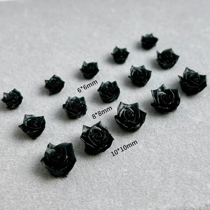 30PCS 3D Resin Black Rose Nail Art Decorations Minimalist Flower Charms for DIY Nails & Hairpins