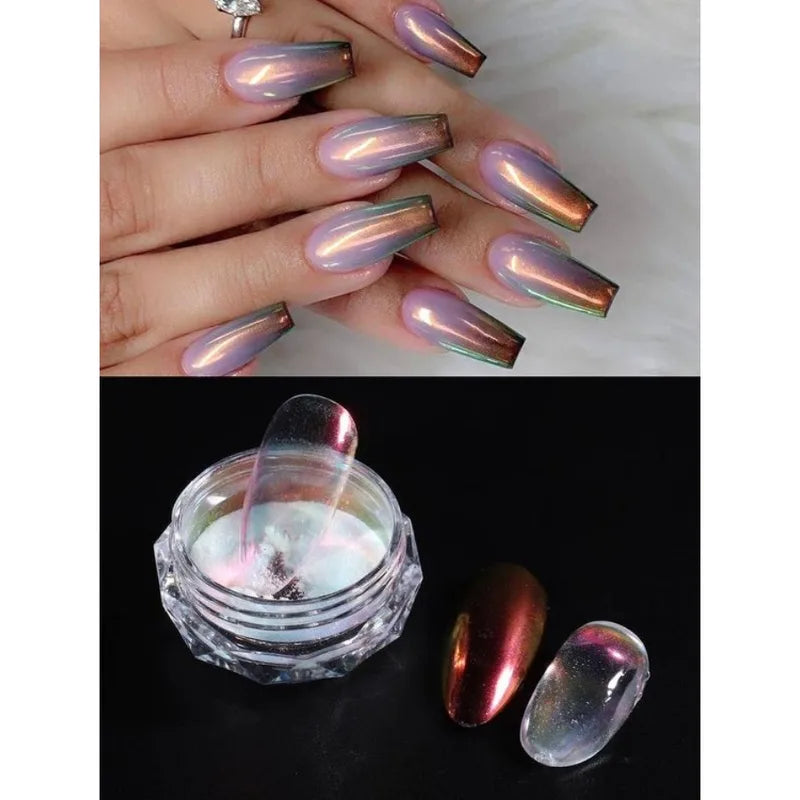 Holographic Mirror Nail Powder Glitter Dust - Mermaid Effect, Long-Lasting, Easy to Apply