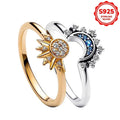 Sun and Moon Couple Ring Set Sterling Silver with Cubic Zirconia for Valentines Day