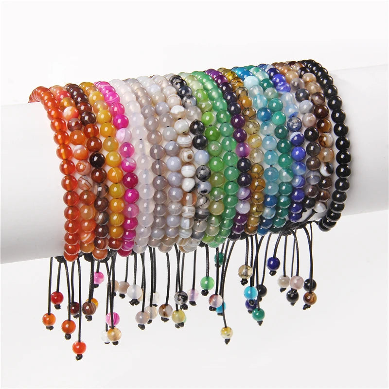 Natural Stone Beads Adjustable Rope Bracelet for Women and Men