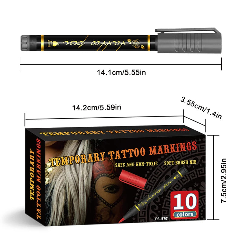 10-Color Face & Body Paint Set - Temporary Tattoo & Makeup Pen for Festivals & Cosplay