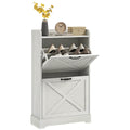 Farmhouse Style Shoe Cabinet with 2 Flip Drawers and Adjustable Shelves, Distressed White Entryway Storage