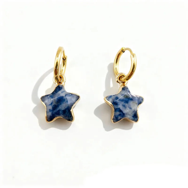Stainless Steel Huggie Earrings for Women Blue Star Small Hoop Jewelry