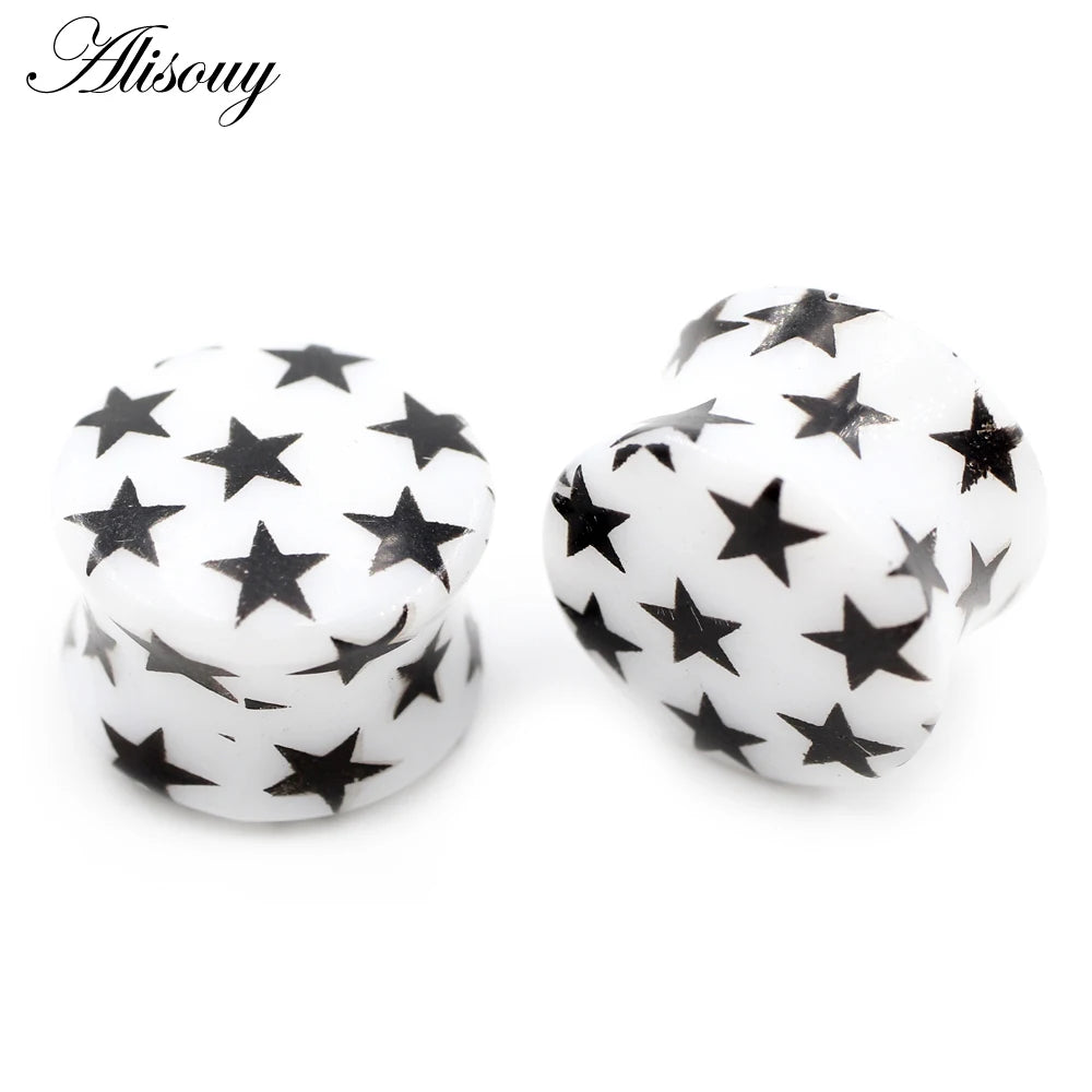 2PCS Acrylic Star Flared Ear Gauges Plugs Body Jewelry with Multiple Sizes