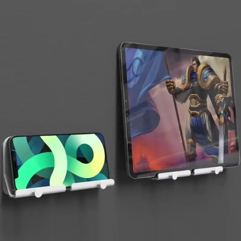 Portable Wall-Mounted Phone Holder & Double Hook with Charger Hole for All Smartphones