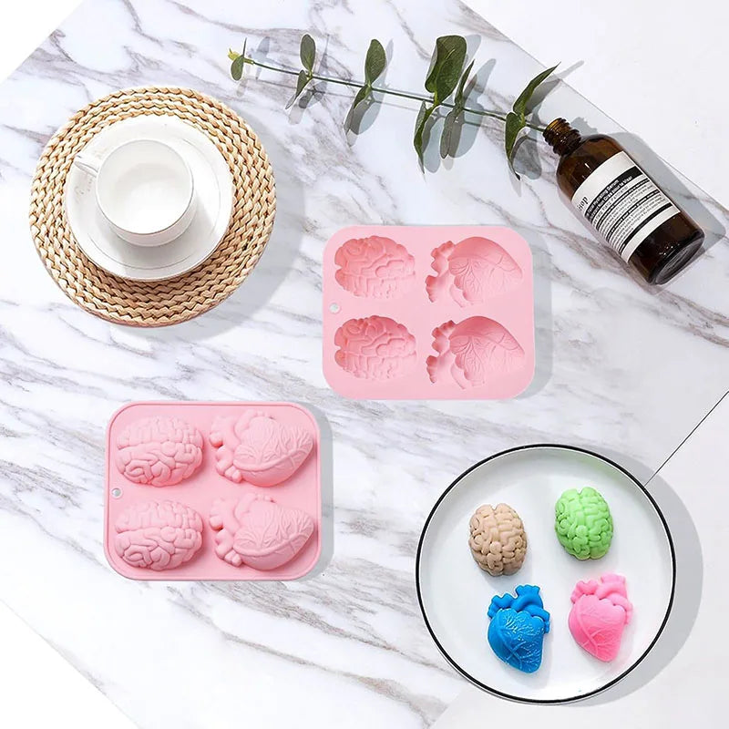 Human Heart & Brain Silicone Molds for Halloween Candy & Cake Decoration