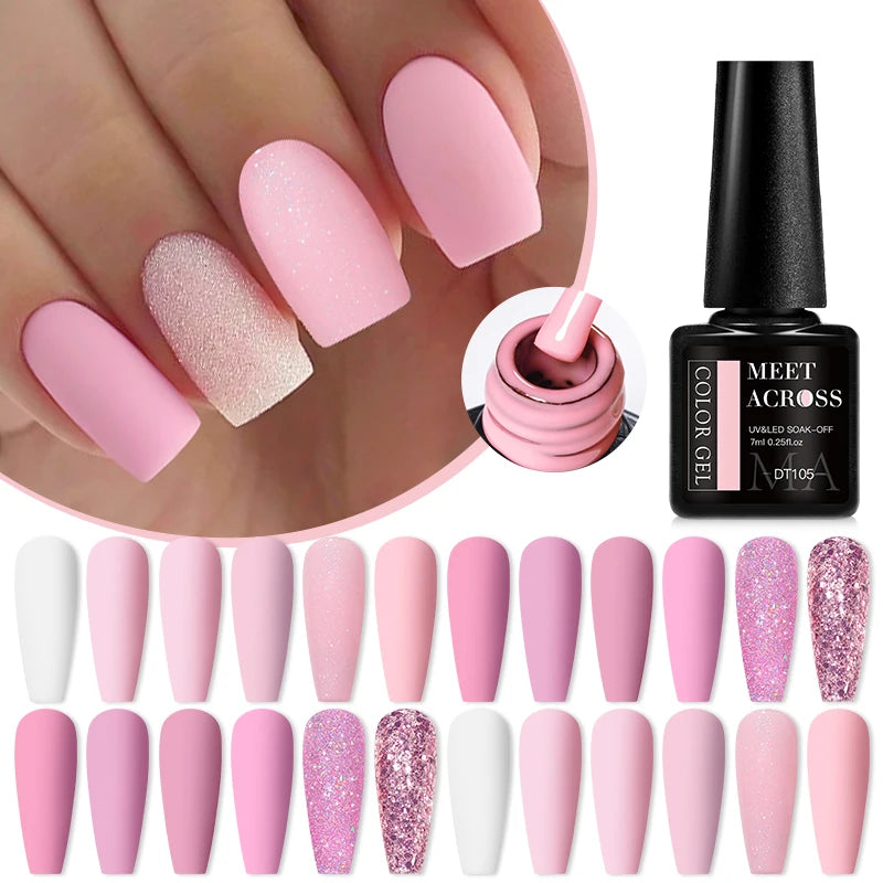 Colorful Gel Nail Polish Set - 7ml Glitter Semi-Permanent Manicure Colors