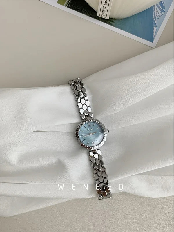 Women’s Vintage Silver Watch with Leather Strap Japanese Quartz Gift for Ladies