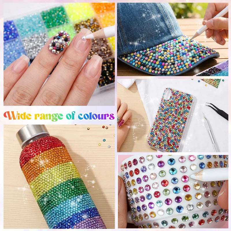 DIY Resin Rhinestone Nail Art Kit with Flatback Gems, Glue, and Pickup Pen