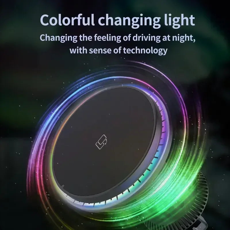 Magnetic Wireless Car Charger Mount with RGB Lighting for iPhone 12-17 - Fast Charging