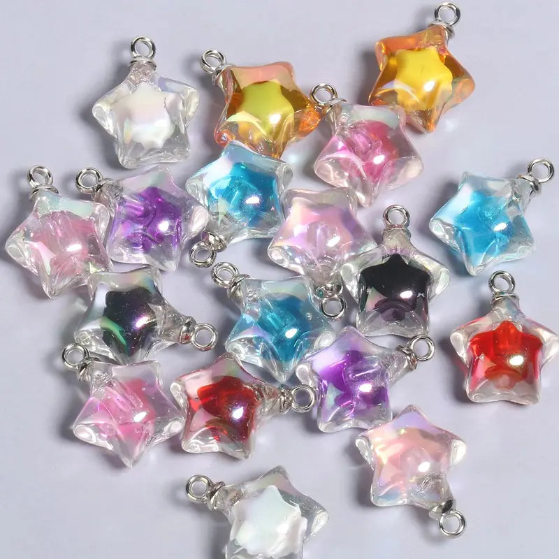 10pcs Clear AB Colorful Star Acrylic Charms Beads Pendant Jewelry Making Supplies