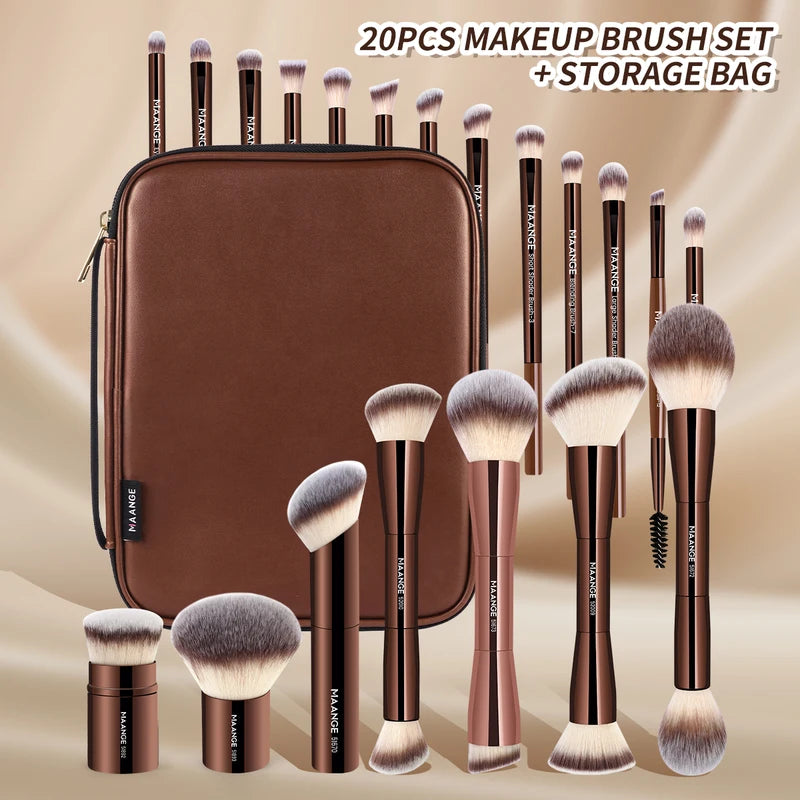 20-Piece Makeup Brush Set with Storage Bag - Foundation, Blush, Eyeshadow Tools