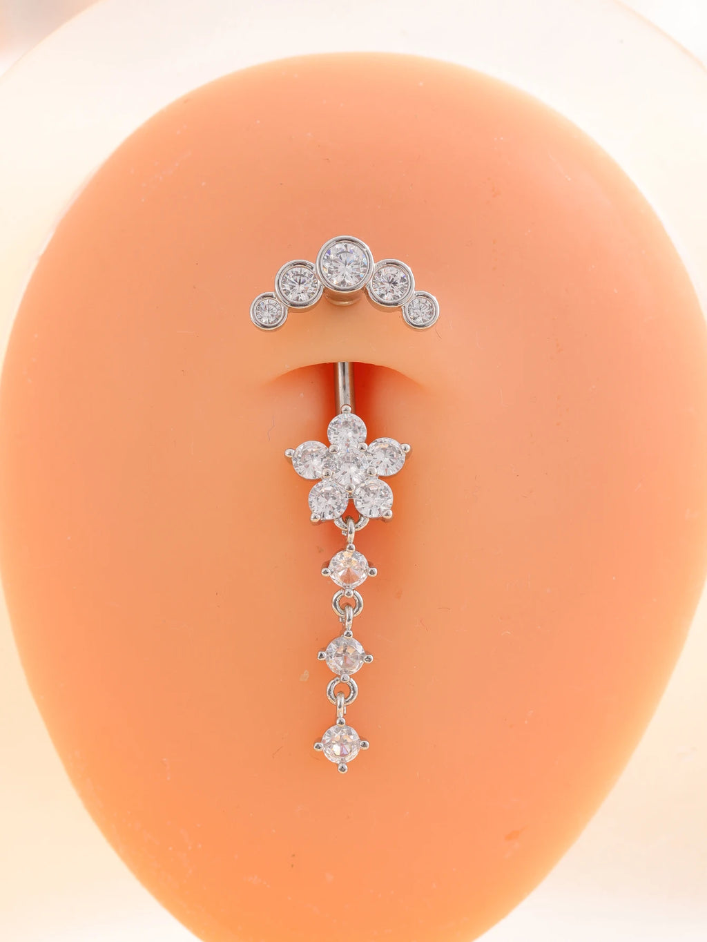 Long Dangled Flower CZ Belly Button Ring Stainless Steel Navel Piercing Jewelry