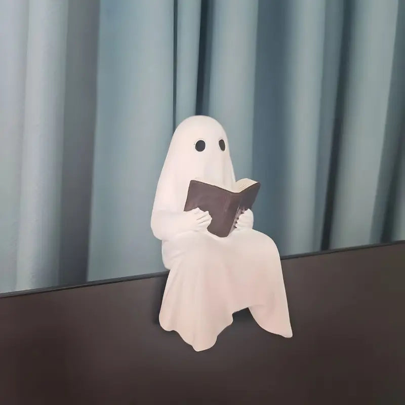 Halloween Ghost Reading Statue Ornament for Home & Holiday Decor