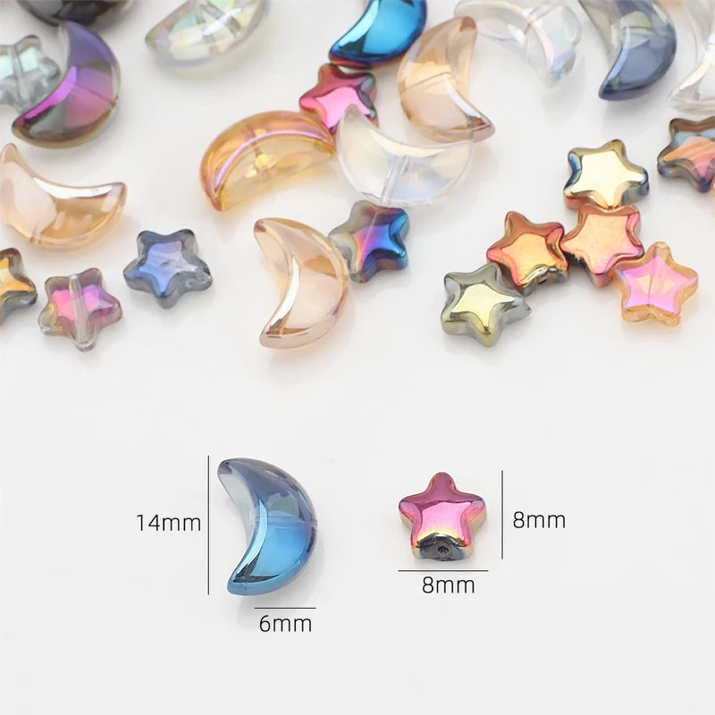 60Pcs Crystal Glass Star Moon Pendants Beads for Jewelry Making & Craft Supplies