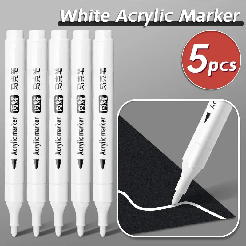 5pcs White Acrylic Markers Permanent Pens for Art & Craft Projects